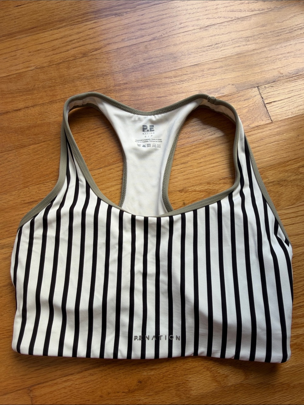 P.E Nation NWOT Black and White Vertical Stripe Racerback Sports Bra
